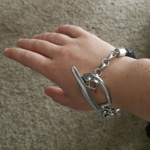 Braided Leather and Chrome Toggle Bracelet